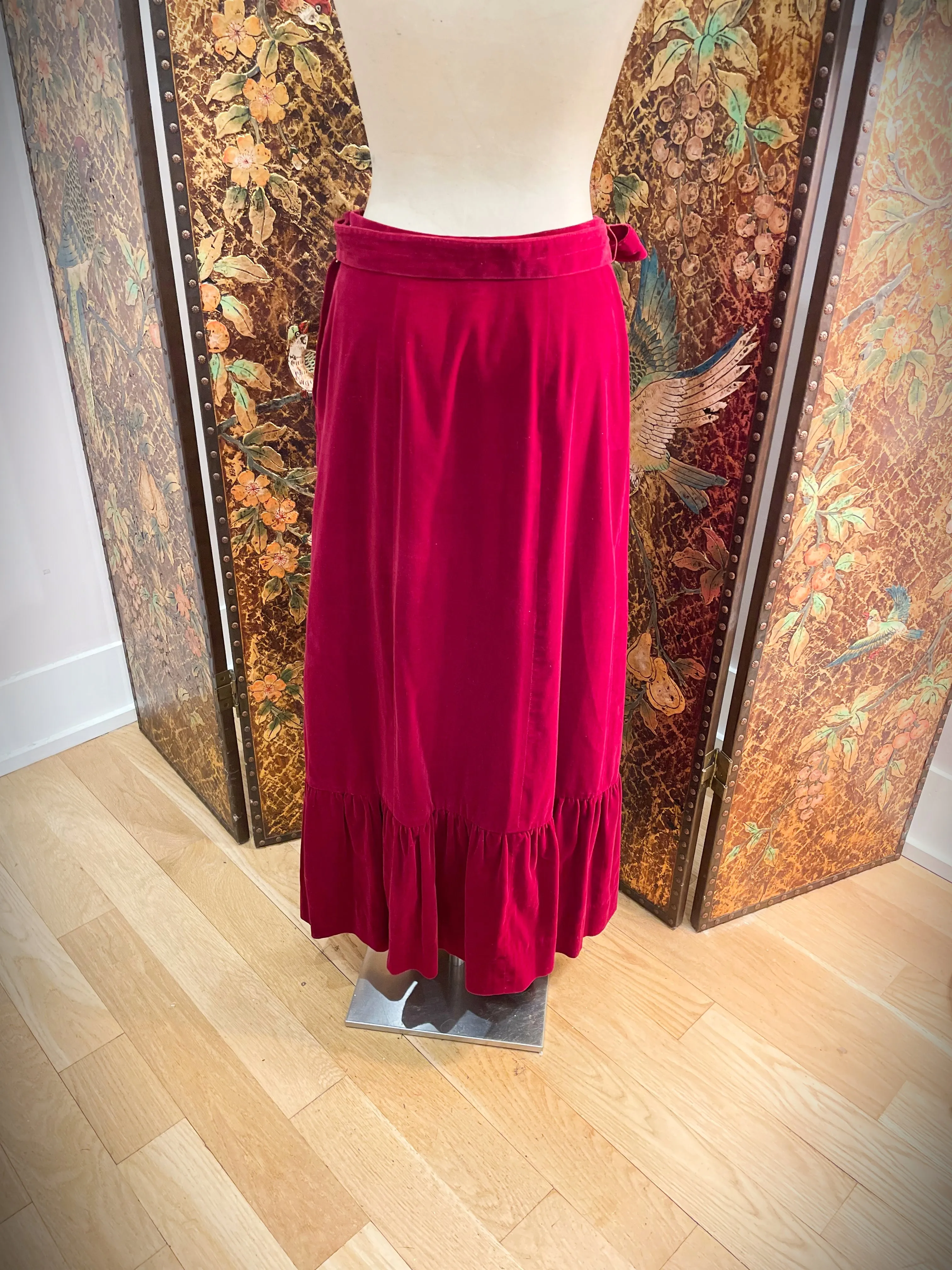 1970s Saks Fifth Avenue Red Velvet Maxi Skirt