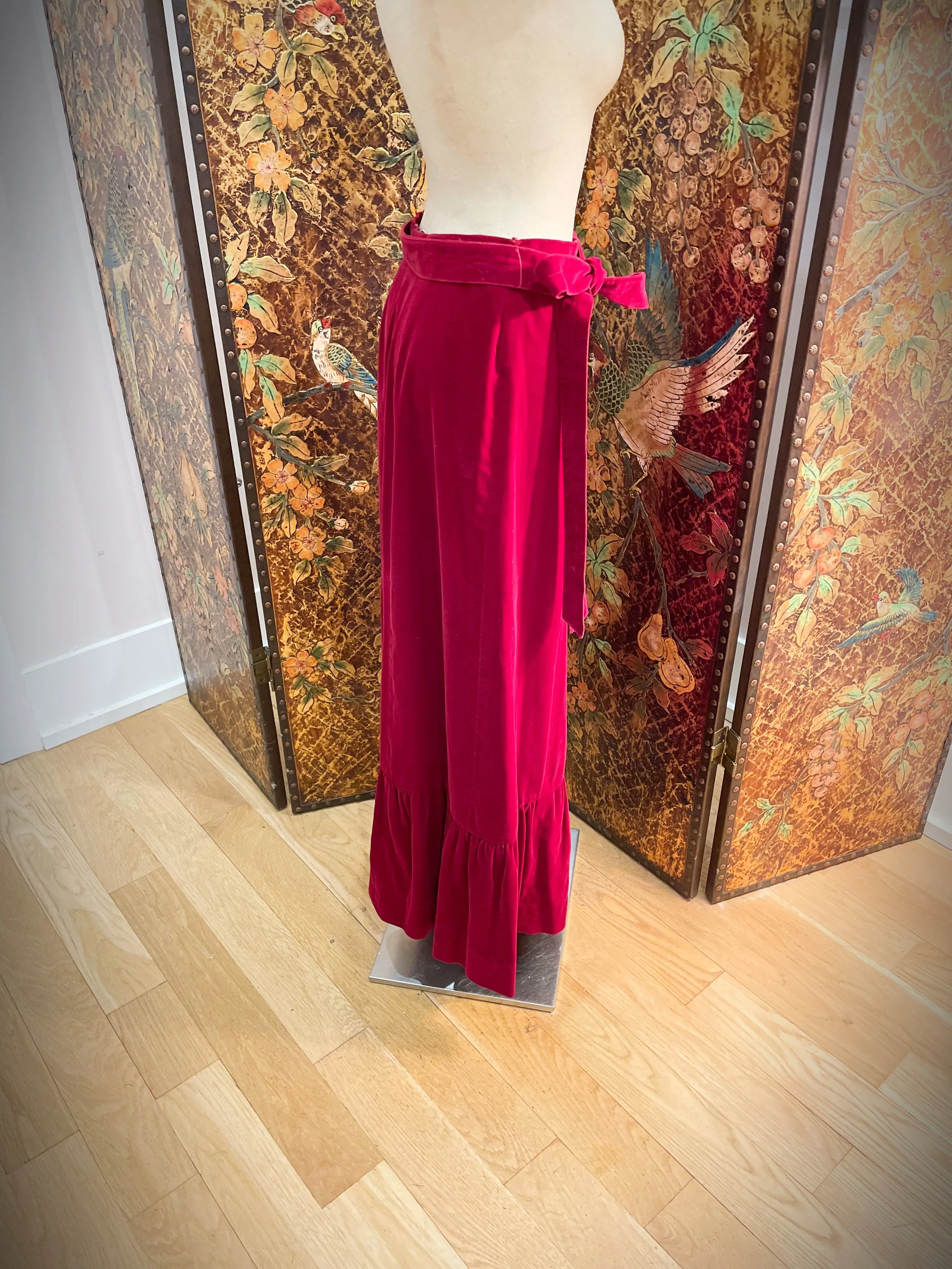 1970s Saks Fifth Avenue Red Velvet Maxi Skirt