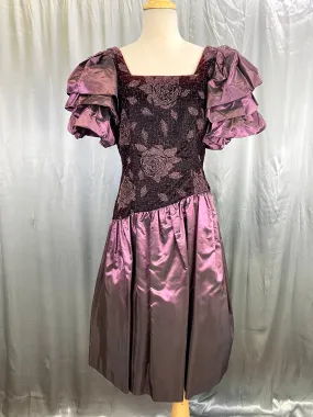 1980s Purple Velvet & Taffeta Prom/ Party Dress, Floral Sparkle Bodice, Bust 36