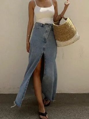 27 High Waist Denim Maxi Skirt