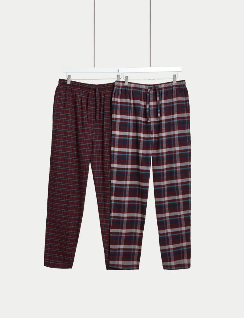 2pk Brushed Cotton Checked Pyjama Bottoms