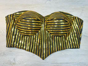 50W550-RO Golden and Black Stripped Off Shoulder Blouse