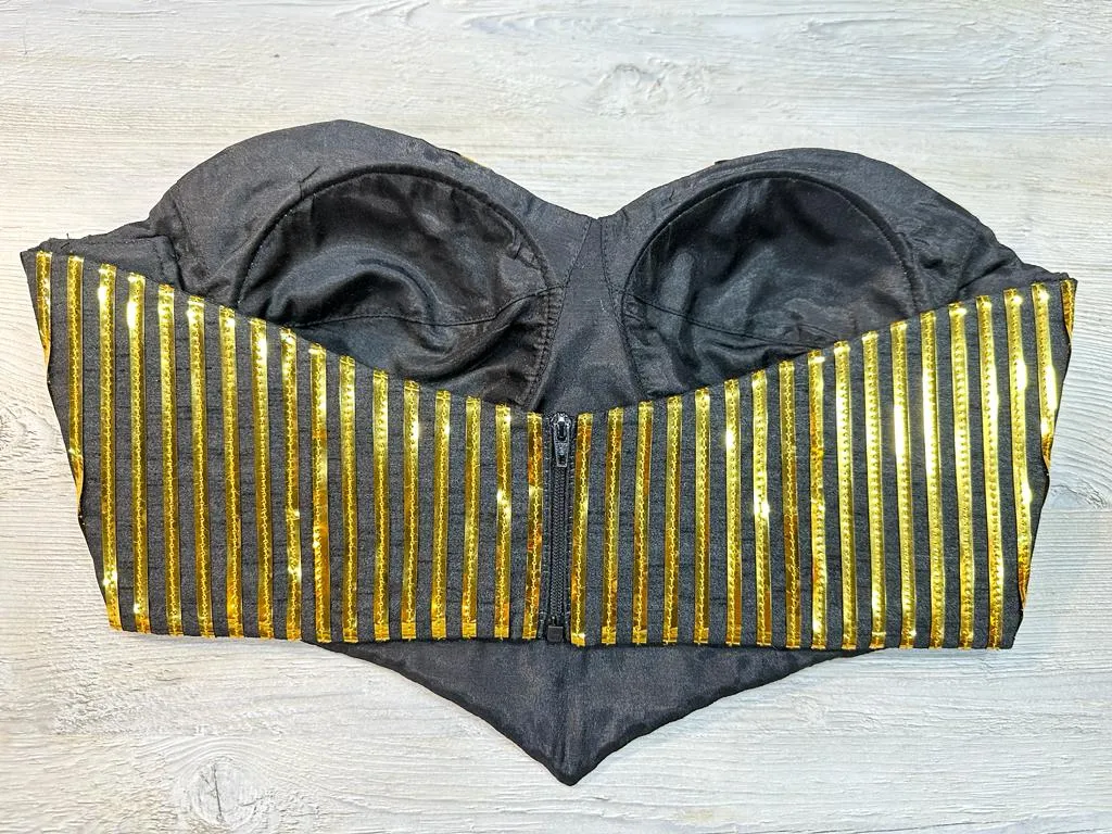 50W550-RO Golden and Black Stripped Off Shoulder Blouse