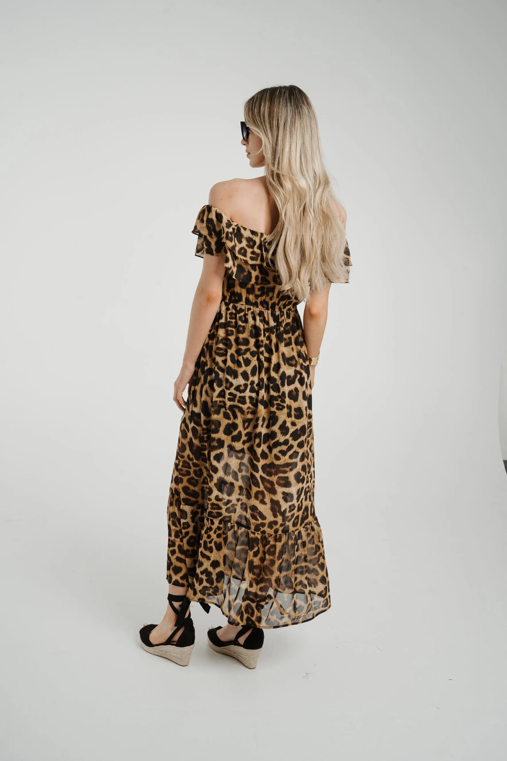 Ally Frill Detail Midi Dress In Leopard Print