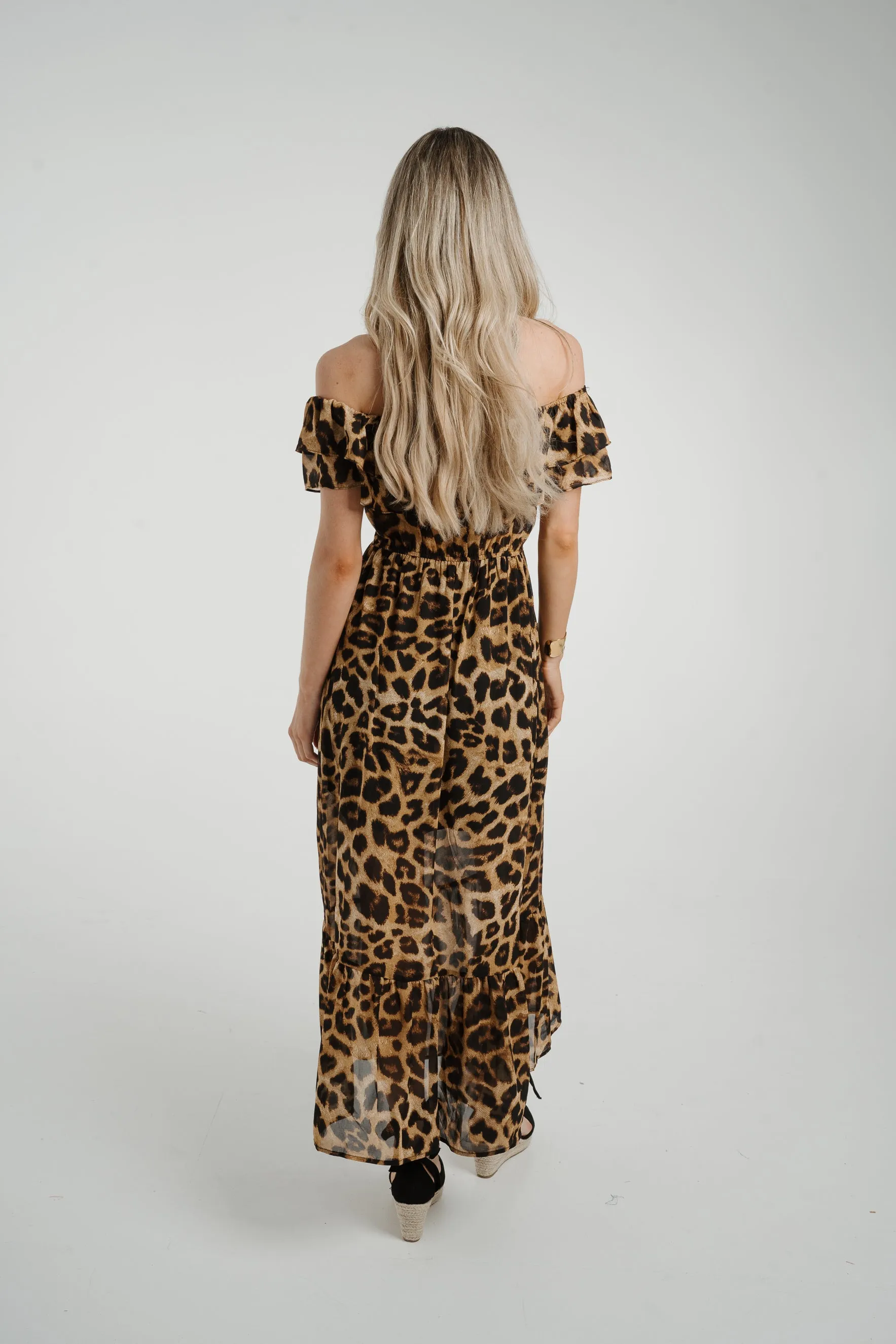 Ally Frill Detail Midi Dress In Leopard Print