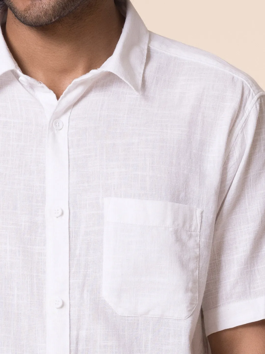 American Placket Pure Cotton Half Sleeves White Shirt - Nityam