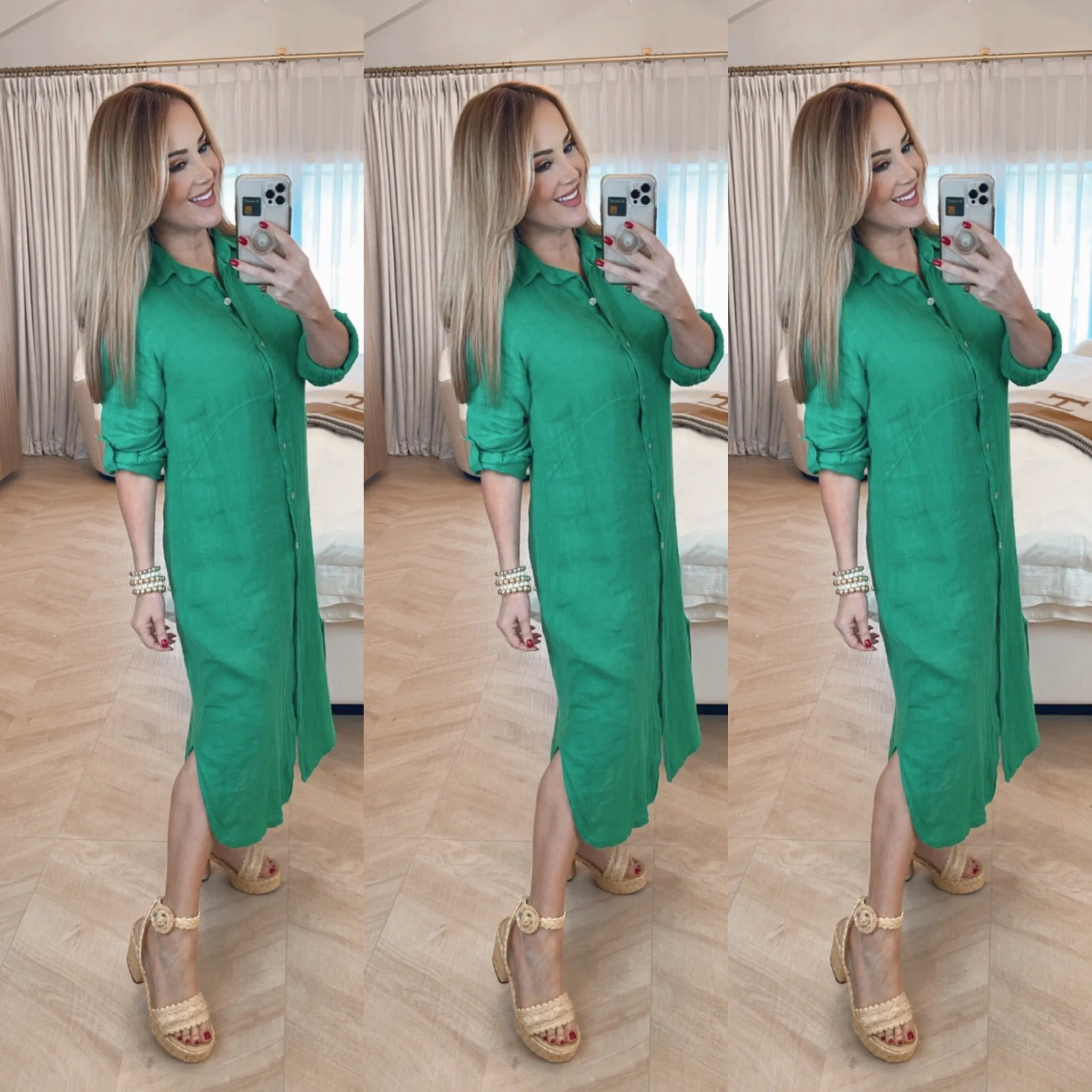 Arles Verde Lino Button Down Maxi Dress