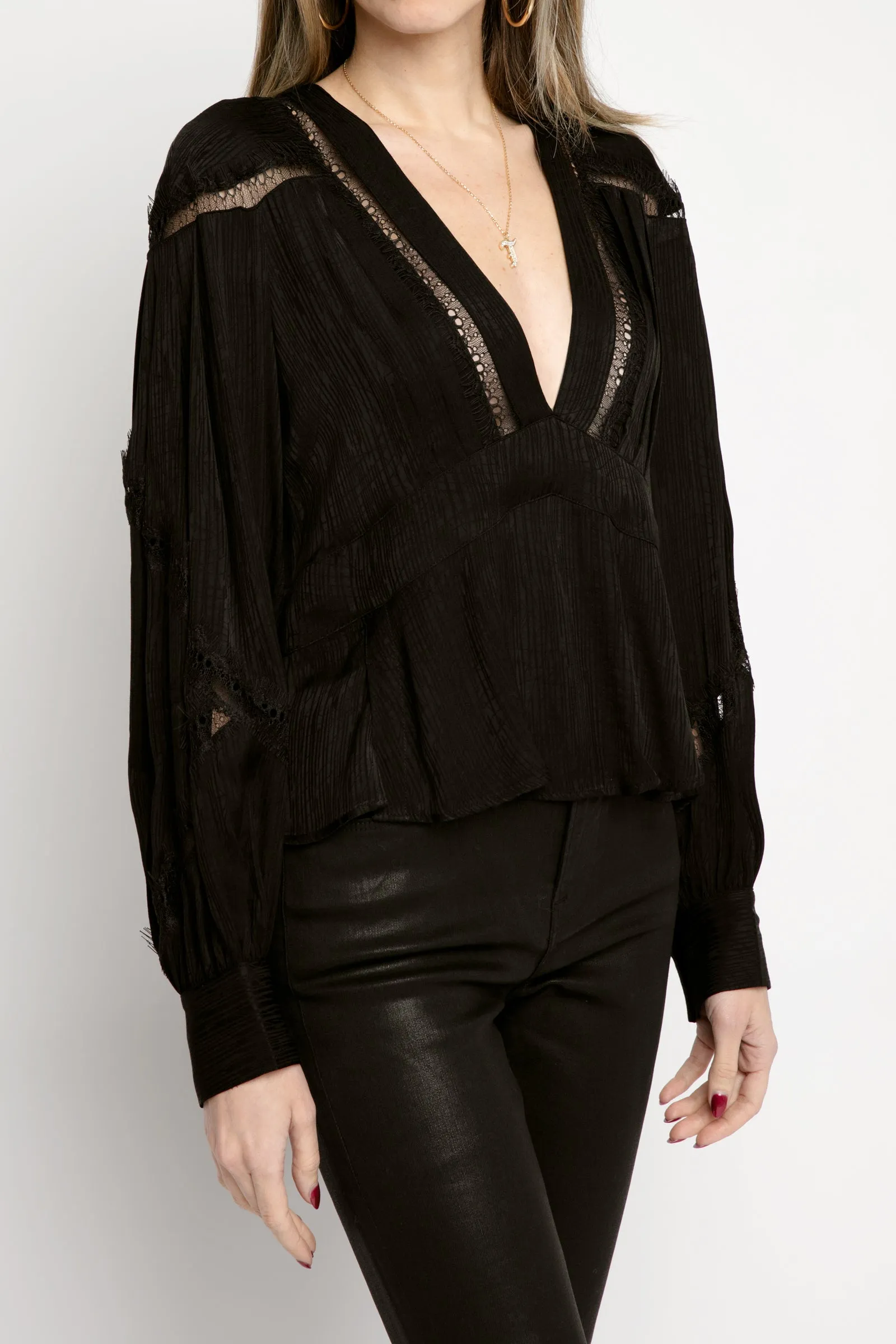 Bahri Lace Inset Top in Black