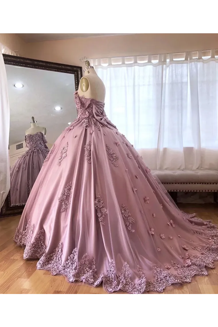 Ball Gown Off The Shoulder Tulle Quinceanera Dress With Lace Appliques, Puffy Prom Dress,JL20013