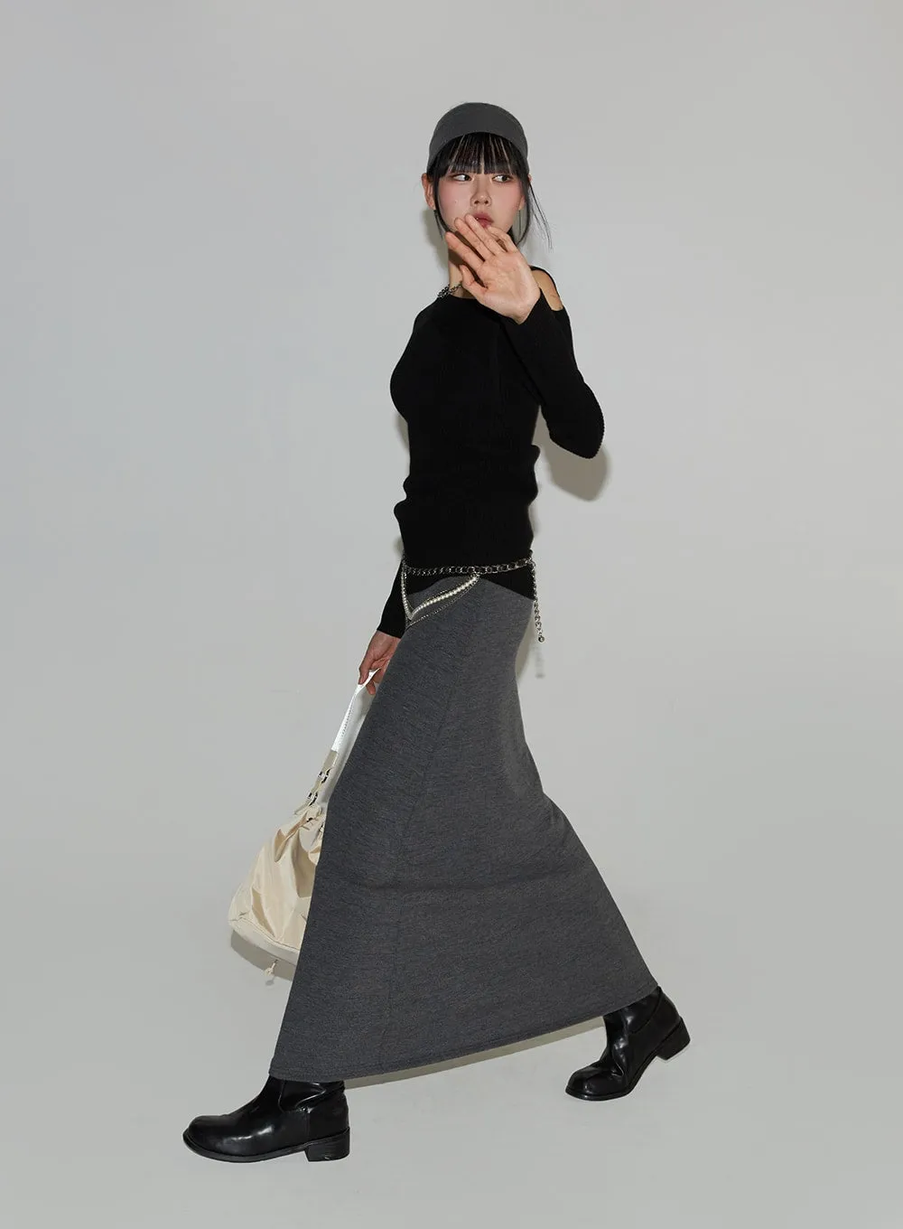 Basic Banded Maxi Skirt IF402