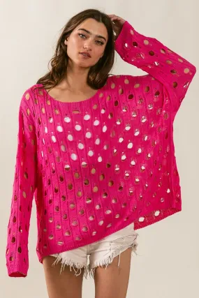 BiBi Hollowed Out Long Sleeve Knit Top