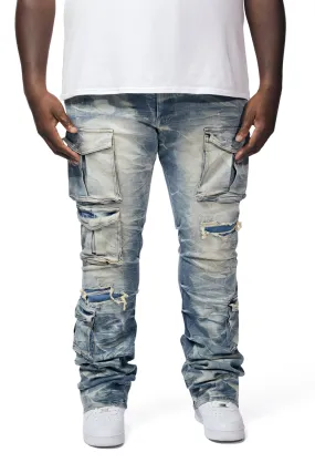 Big And Tall Utility Pocket Stacked Denim Jeans - Clyde Blue