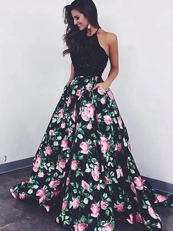 Black Lace Prom Dress Flower Cheap Long Prom Dress #ER135