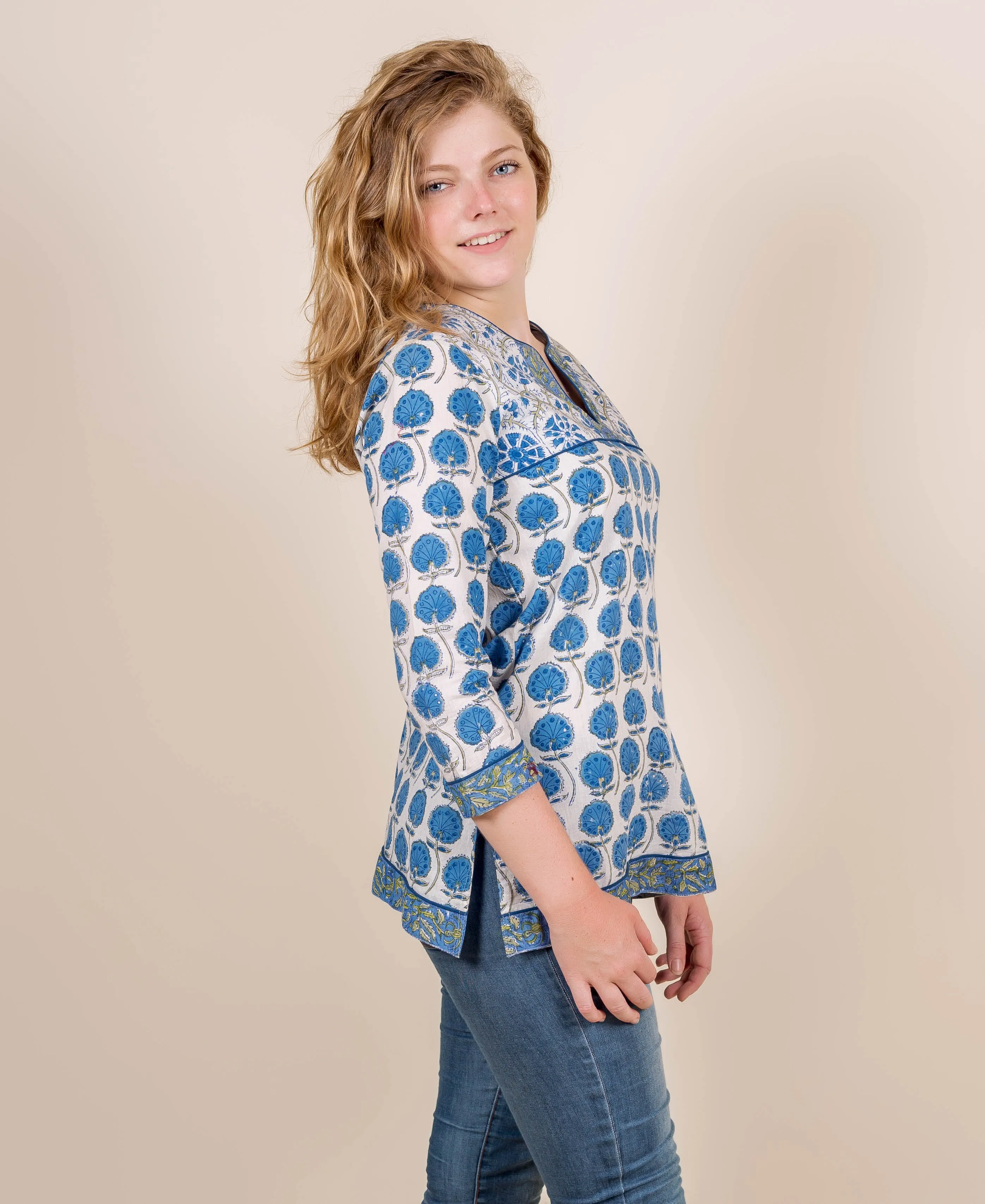 Blue Hand Block Printed Top