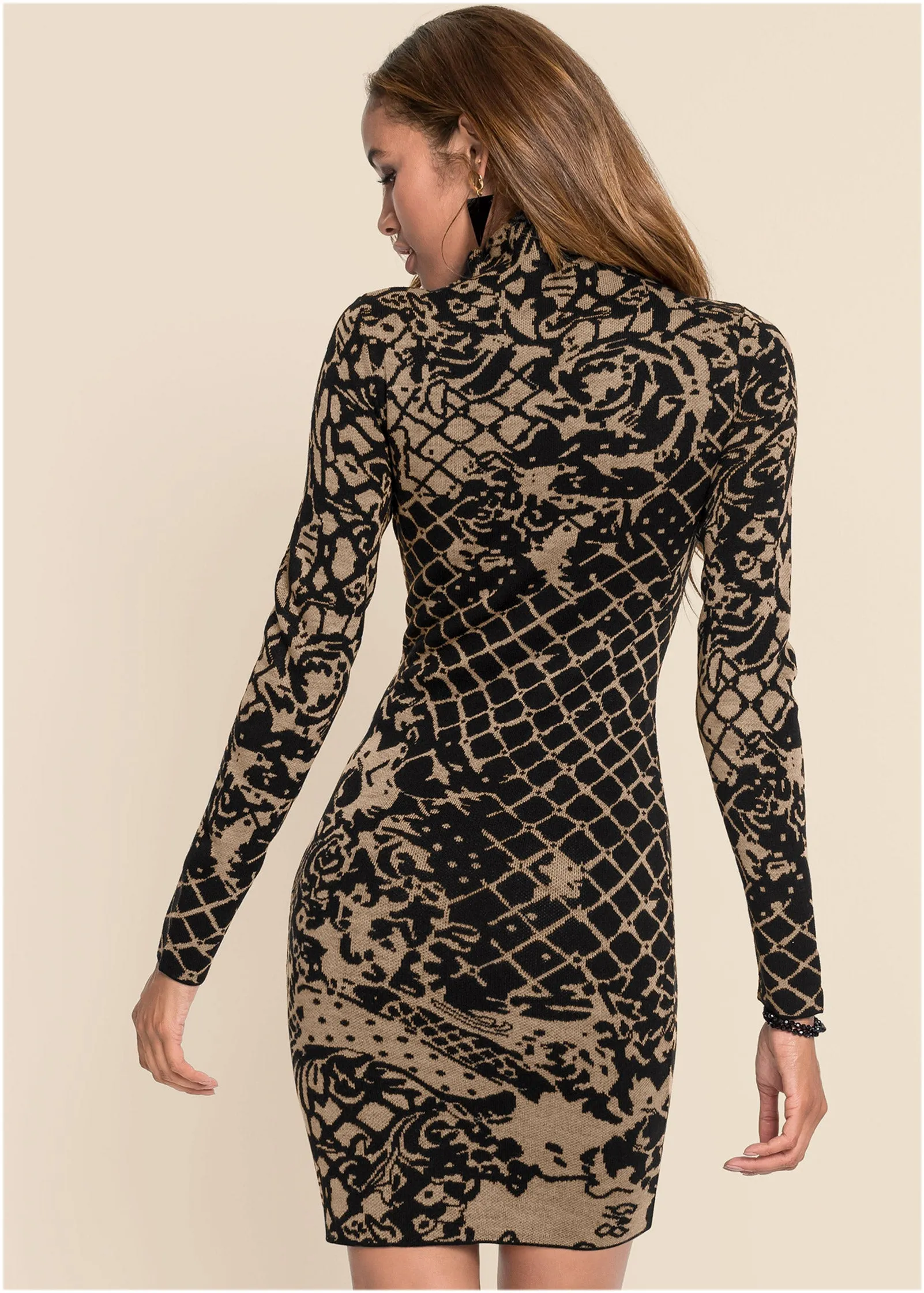 Bodycon Sweater Dress - Black Multi