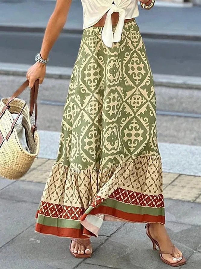 Bohemian 3-Piece Women's Summer Set with Long Skirt, Blouse, and Gold Bracelets