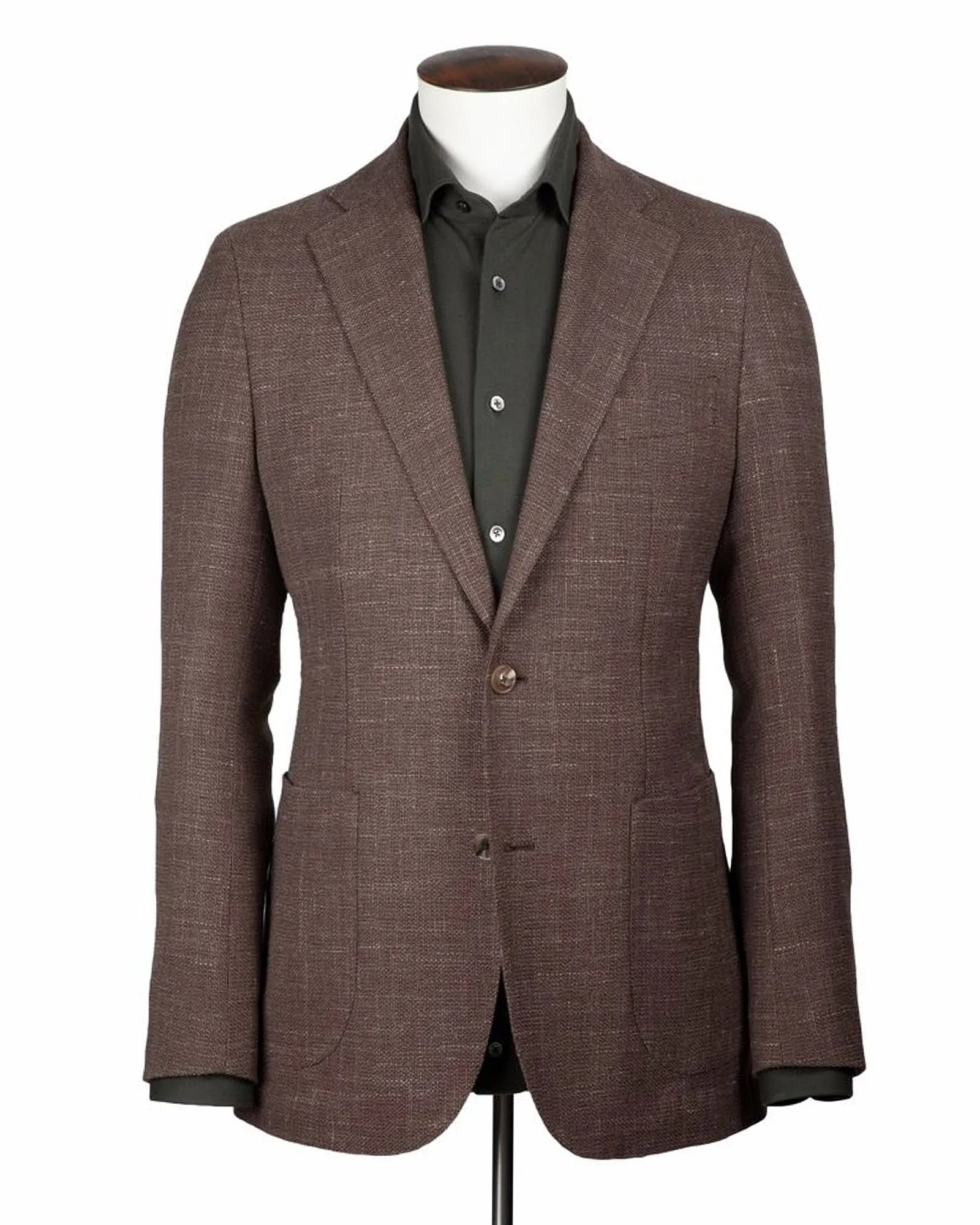 Brown Wool and Linen Hopsack Blazer