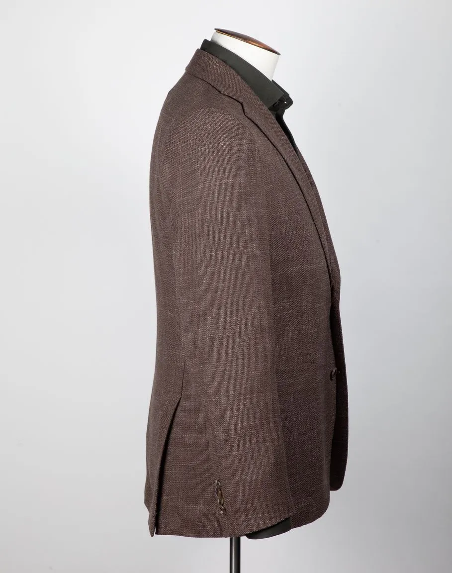 Brown Wool and Linen Hopsack Blazer