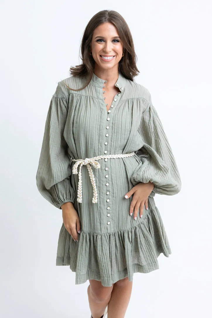 Button Up Rope Tie Dress