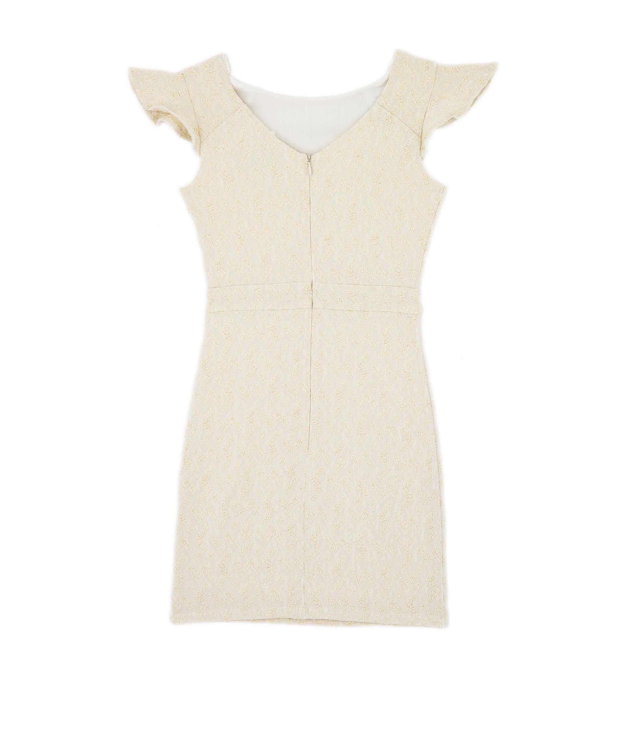 By Debra Girls Ivory/Gold Flutter Sleeve Sheath Dress