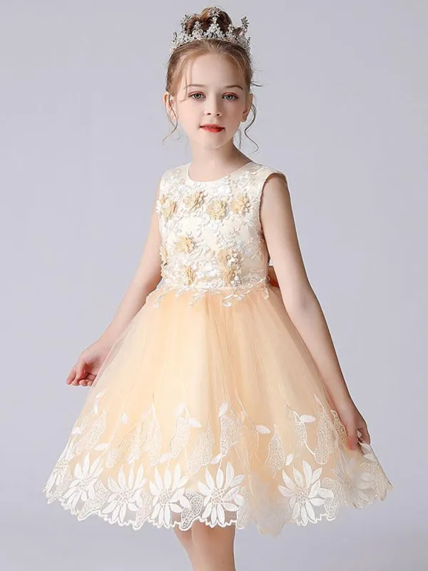 Champagne Color Flower Girl Dresses Sleeveless Short Princess Lace Flowers Formal Kids Dresses