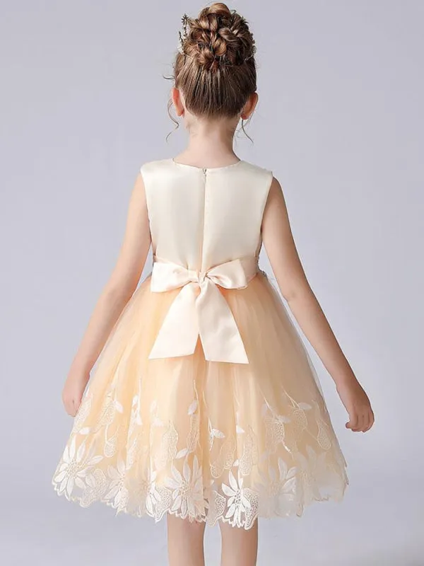 Champagne Color Flower Girl Dresses Sleeveless Short Princess Lace Flowers Formal Kids Dresses