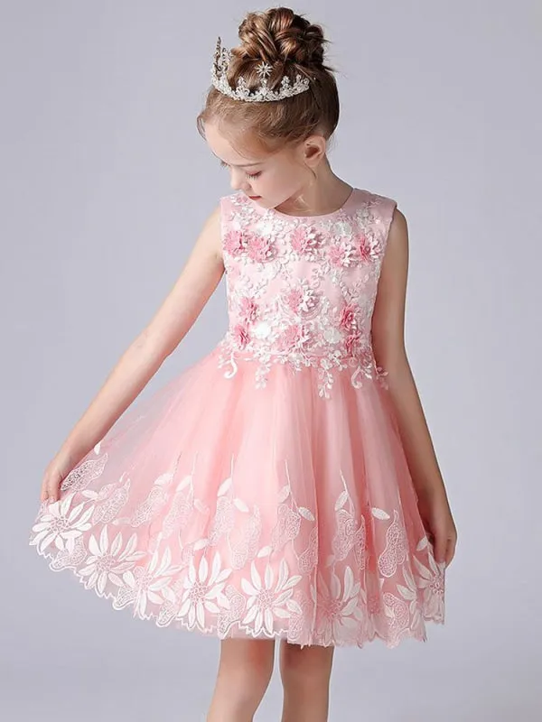 Champagne Color Flower Girl Dresses Sleeveless Short Princess Lace Flowers Formal Kids Dresses