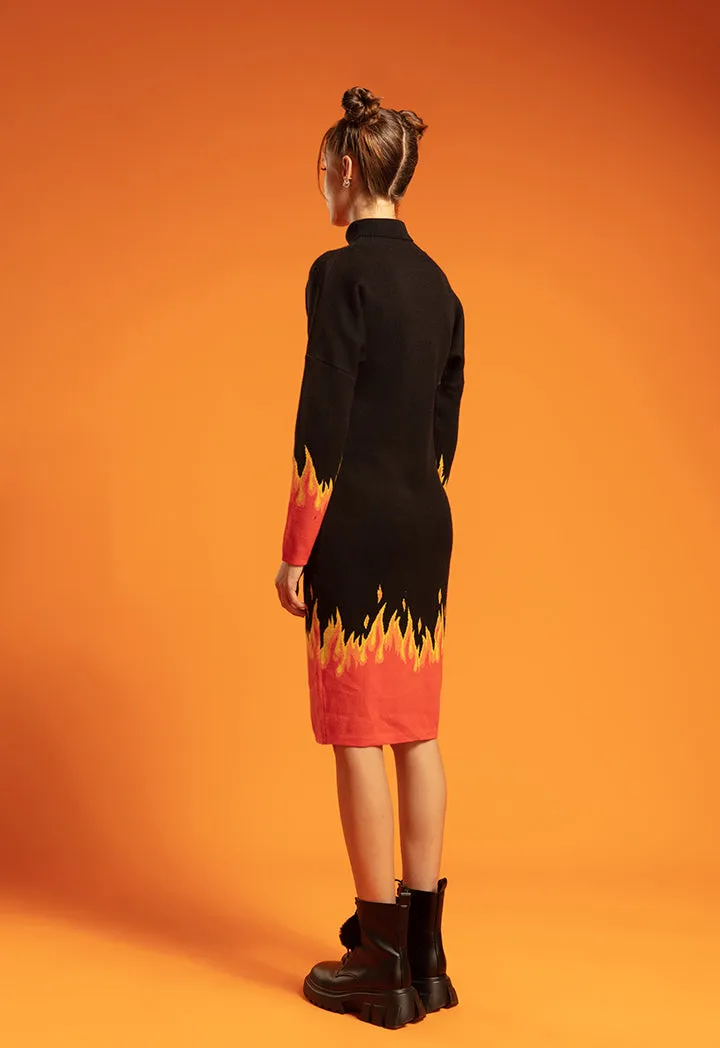 Cheetos Flame Jacquard Knitted Sweater Dress