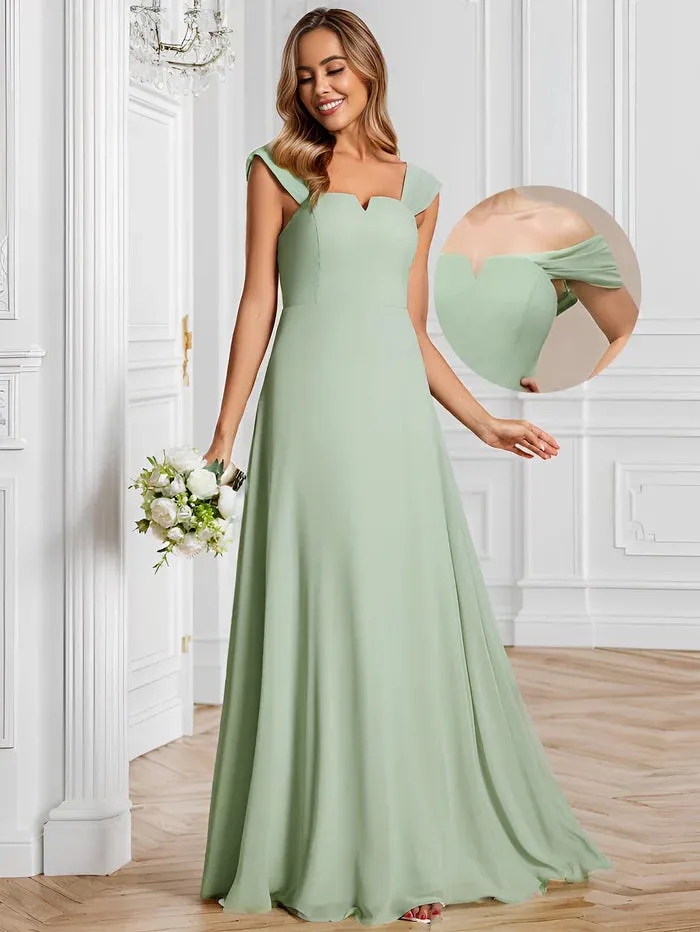 Chiffon Square Neck Bridesmaid Dress With Sleeveless