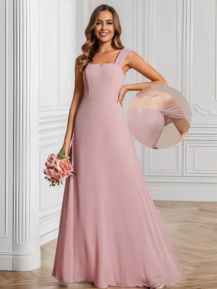 Chiffon Square Neck Bridesmaid Dress With Sleeveless