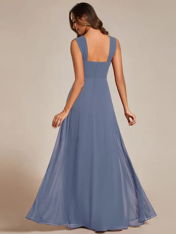 Chiffon Square Neck Bridesmaid Dress With Sleeveless