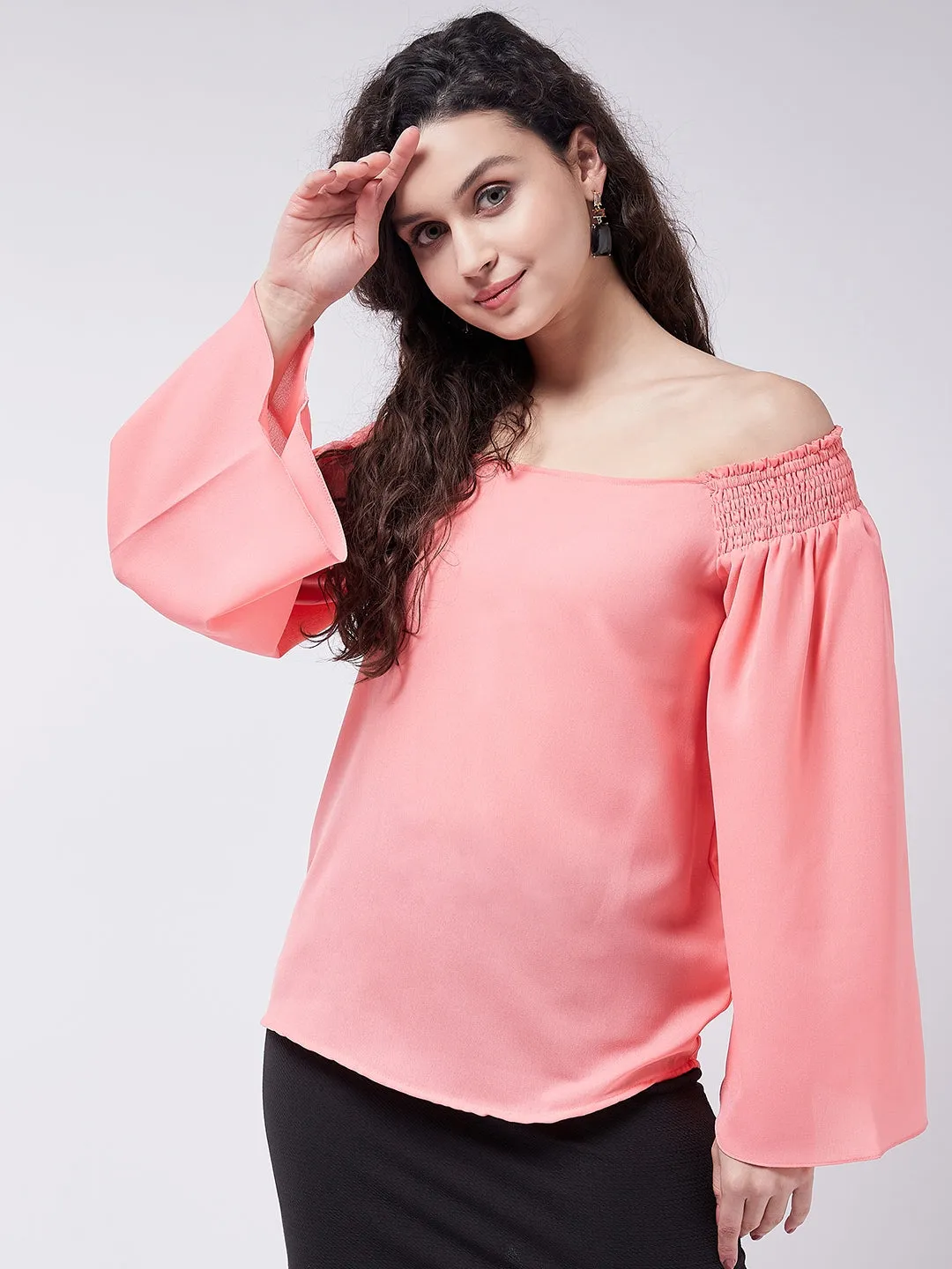 Coral Solid Off-Shoulder Top