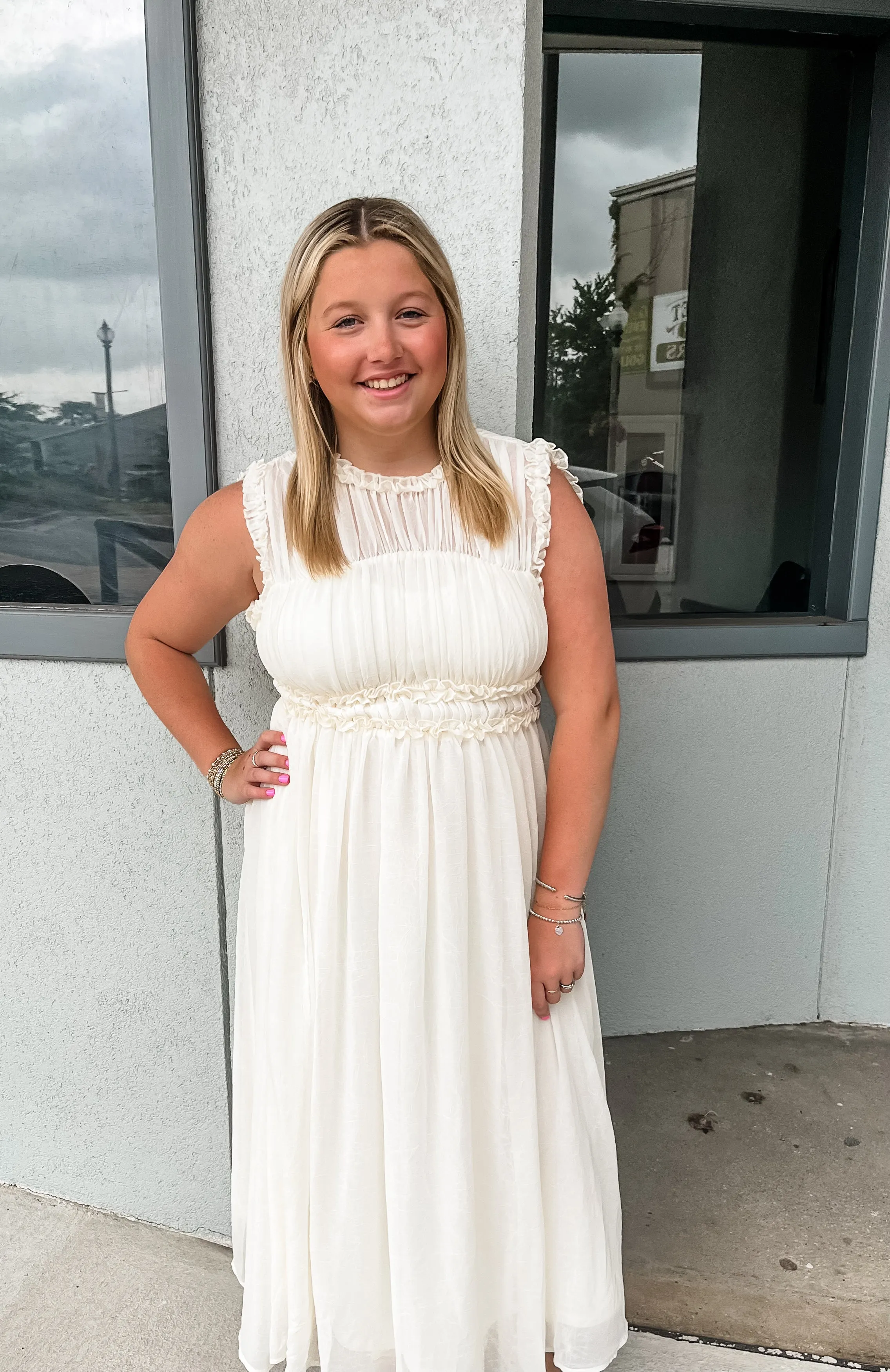 Cream and sheer dress