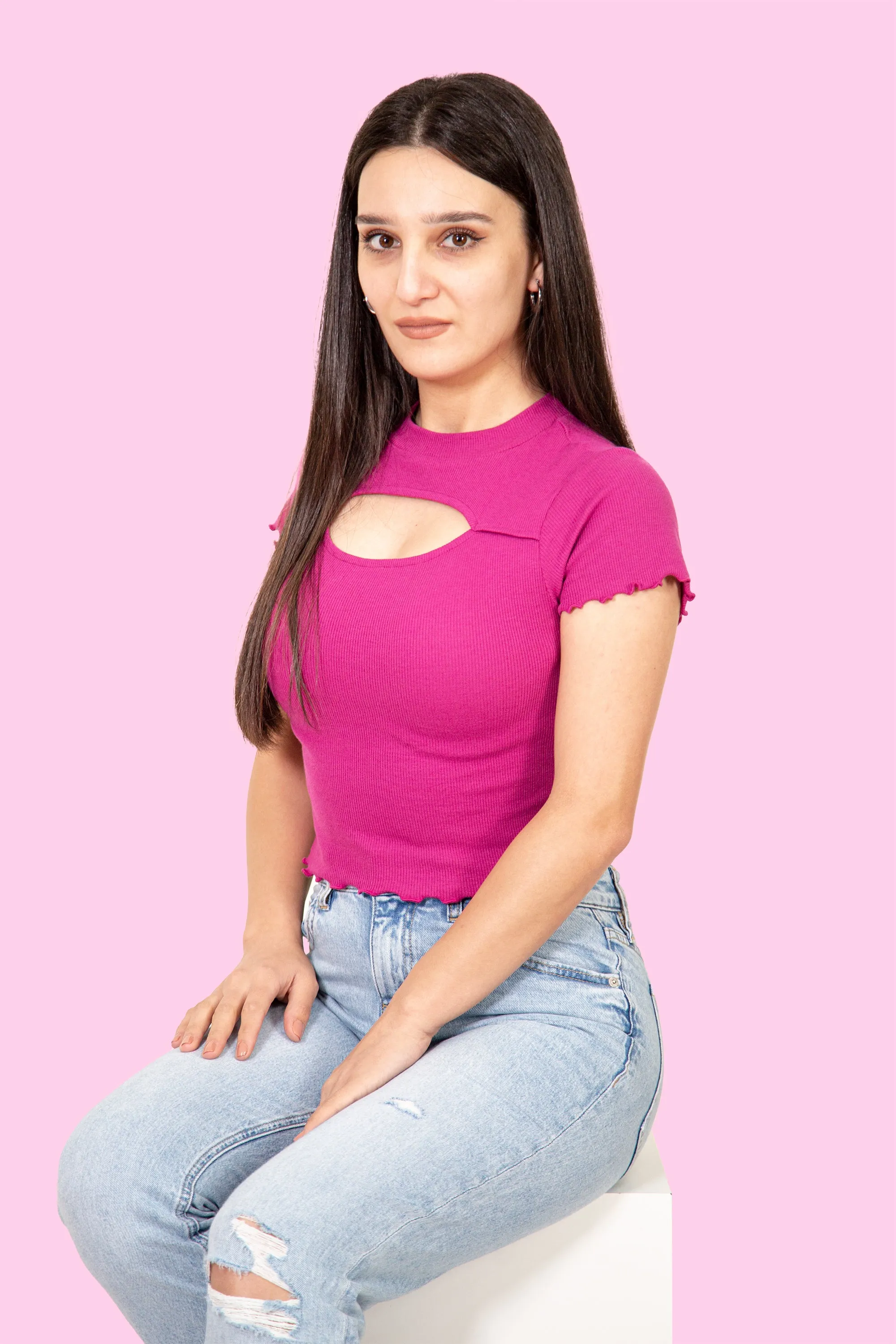 Cutout Crew-Neck Crop Top