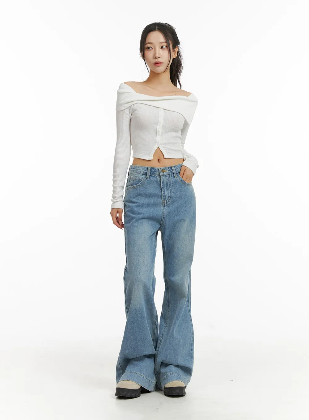 Denim High Waist Wide Leg Jeans CJ409