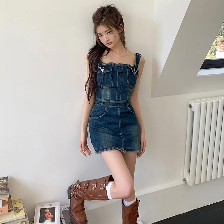 Denim Mock Overall Dress