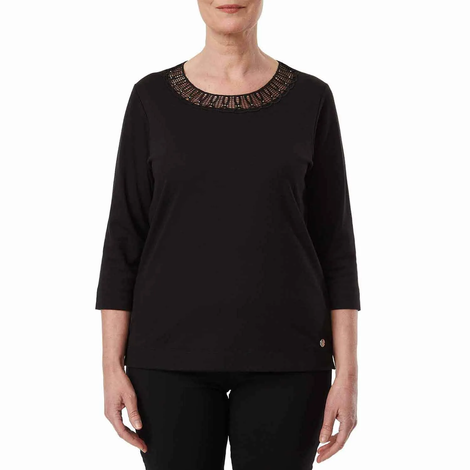 Diamante Loop Neck Top - Black