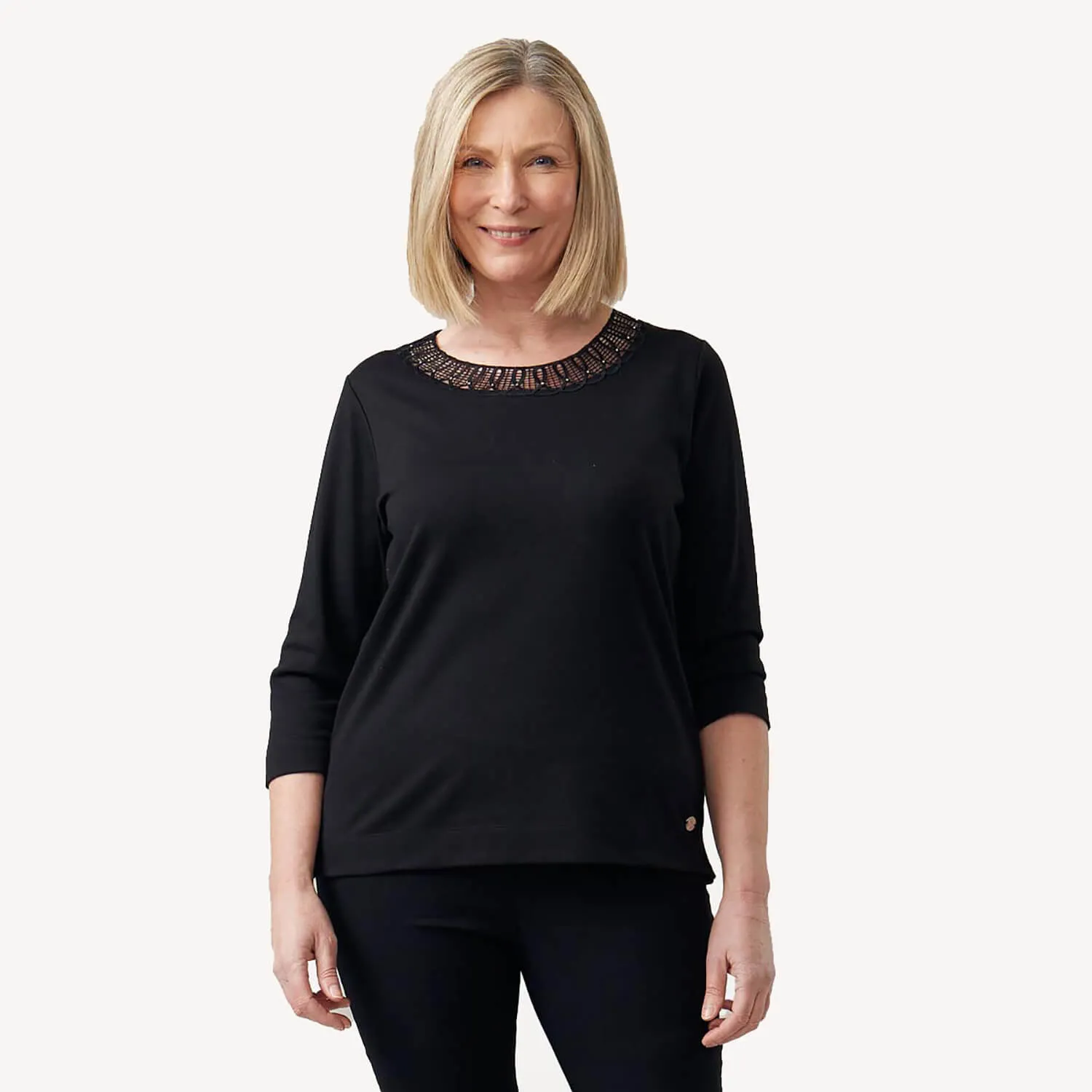 Diamante Loop Neck Top - Black