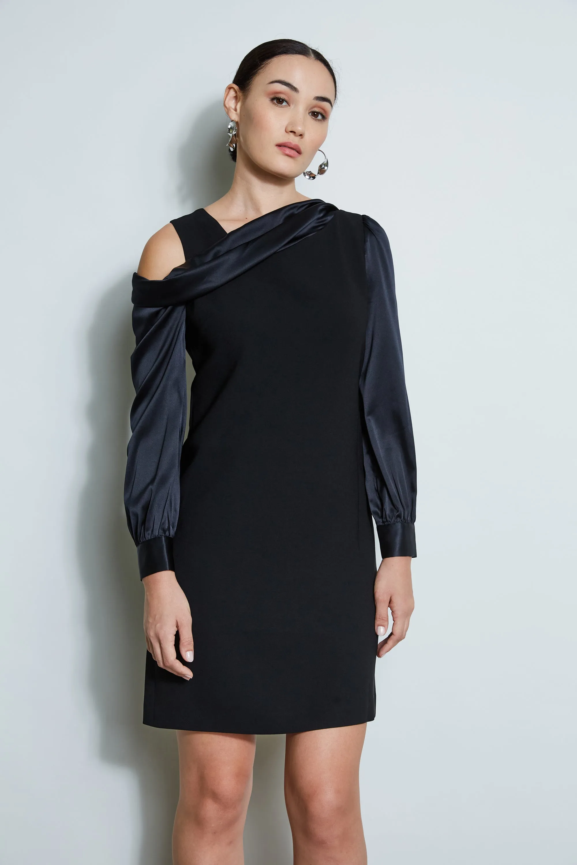 Draped Satin Shoulder Dress