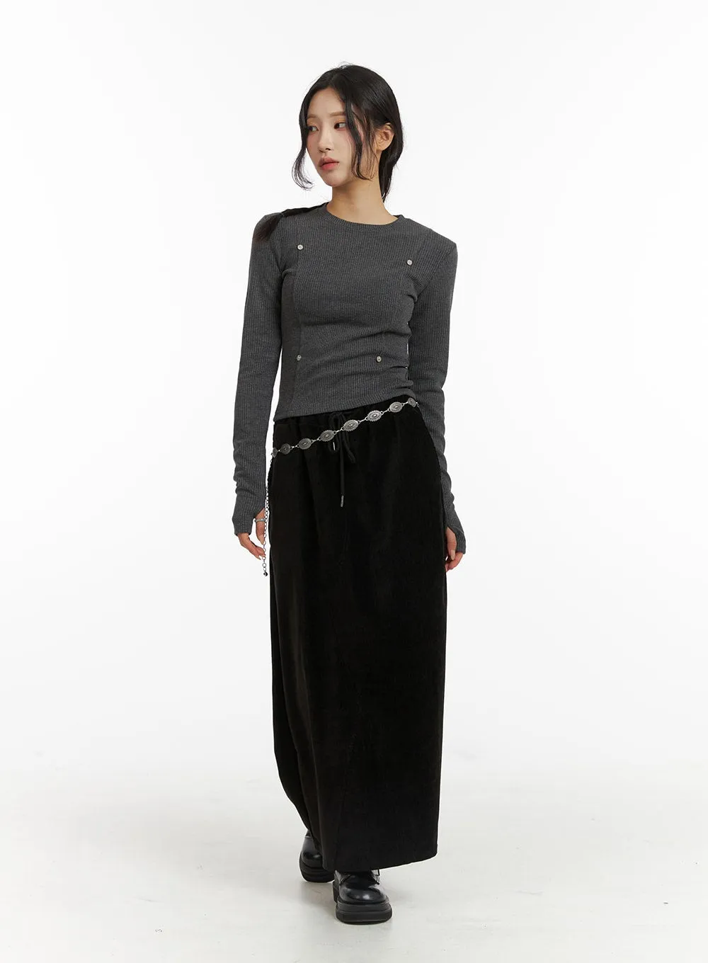 Drawstring Waist Maxi Skirt CJ417