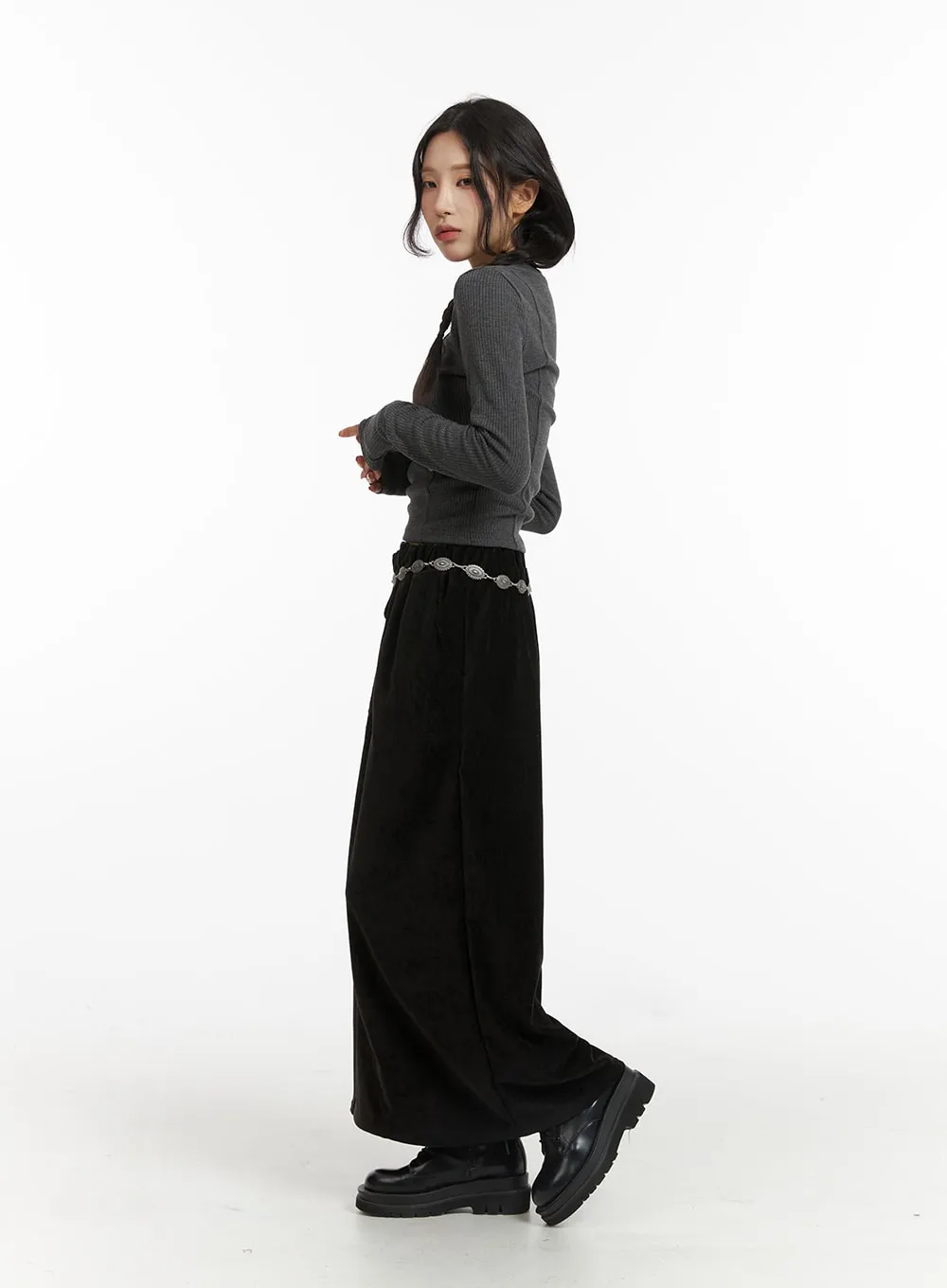 Drawstring Waist Maxi Skirt CJ417