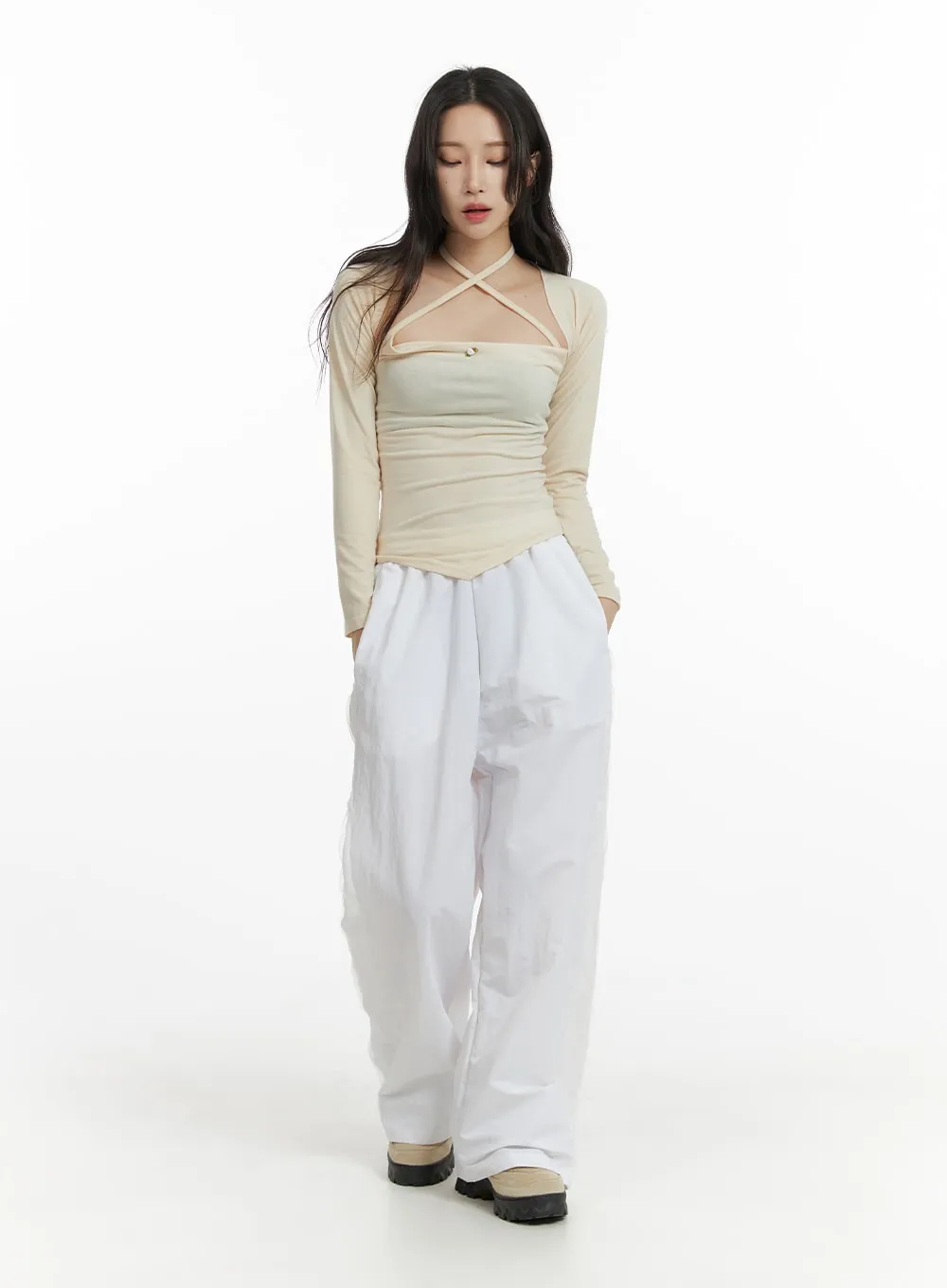 Elastic Waist Cotton Wide Trousers CM406