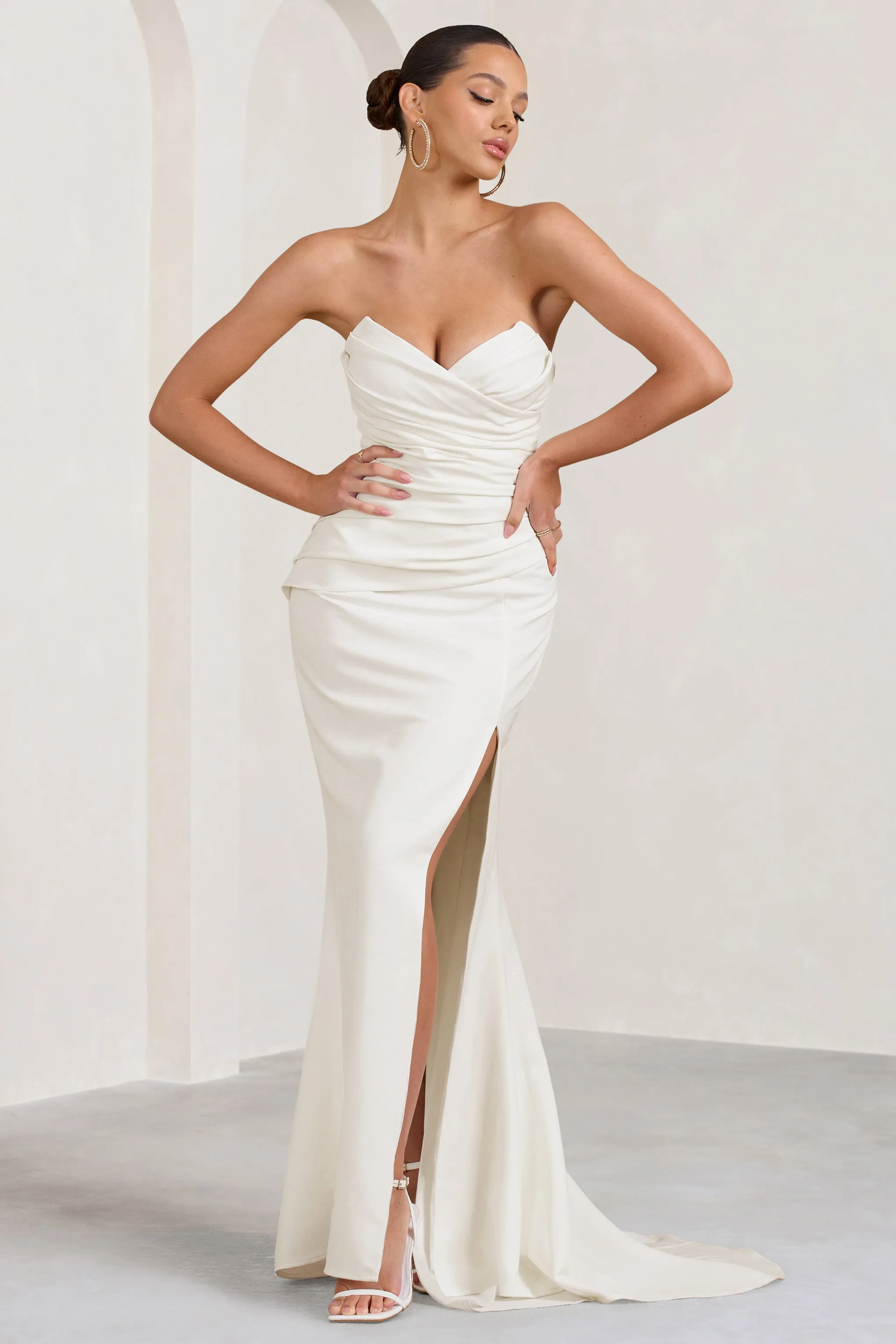 Elene | White Pleated Split Fishtail Maxi Dress