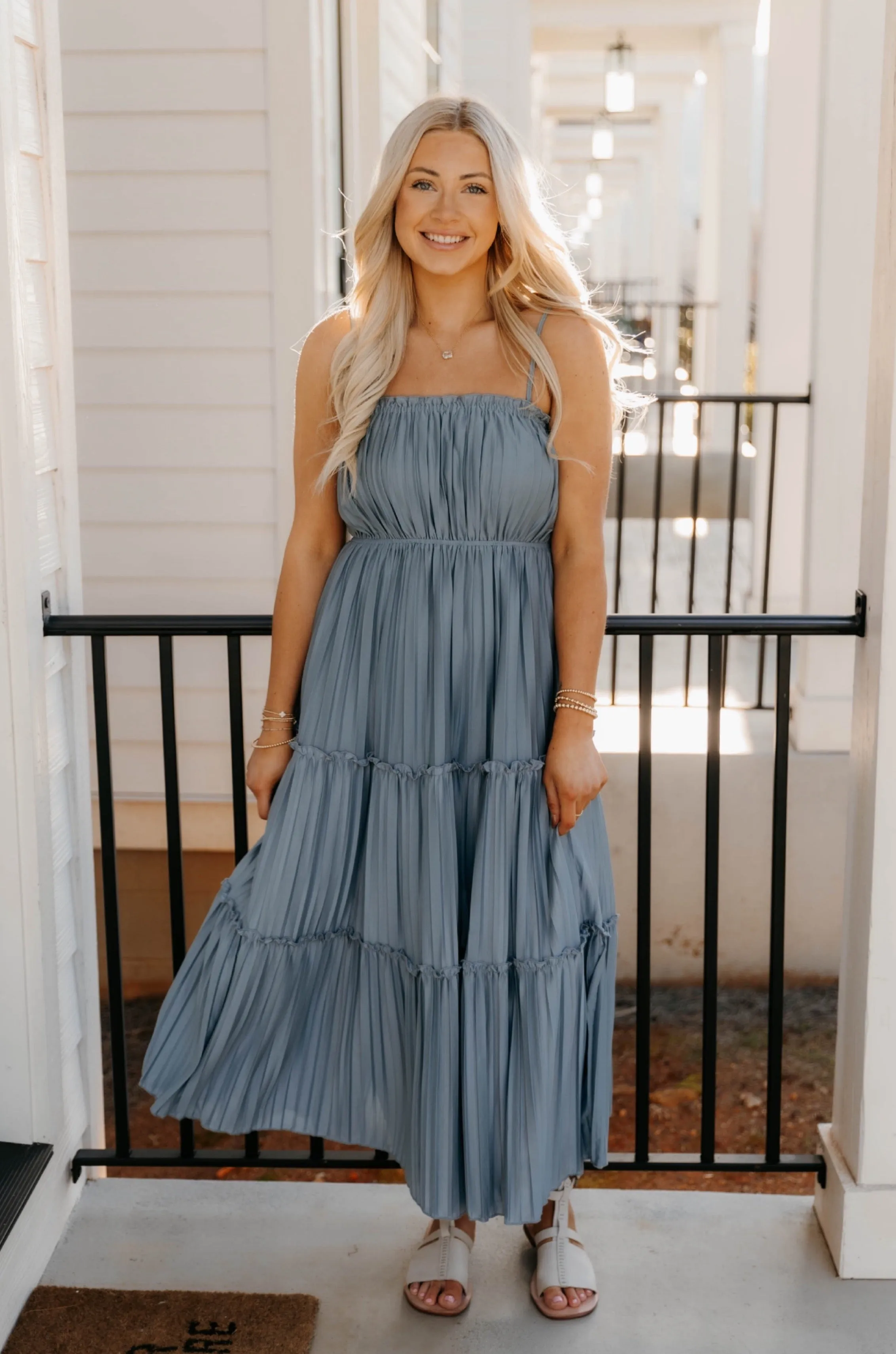 Ellie Pleated Tiered Maxi Dress