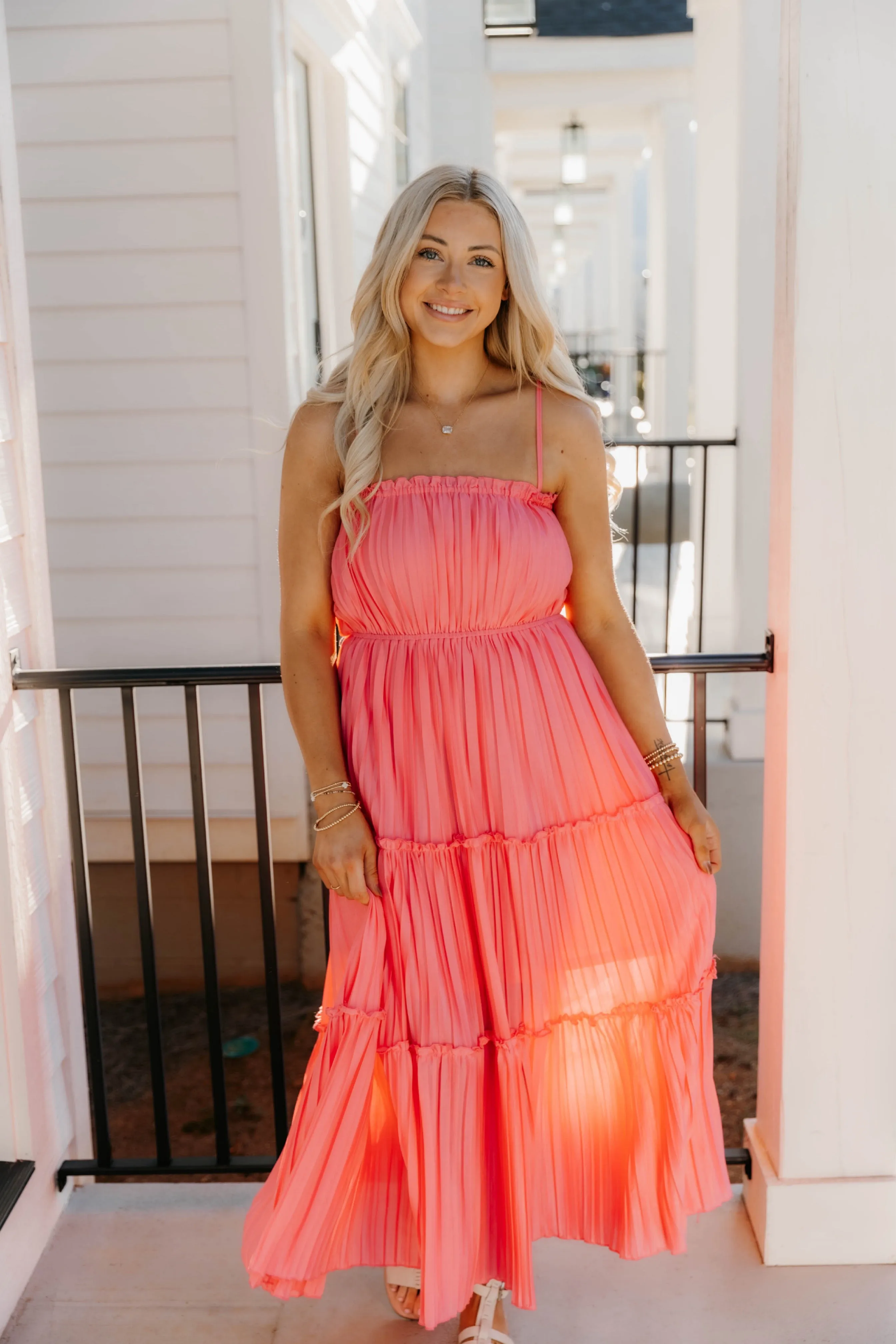 Ellie Pleated Tiered Maxi Dress