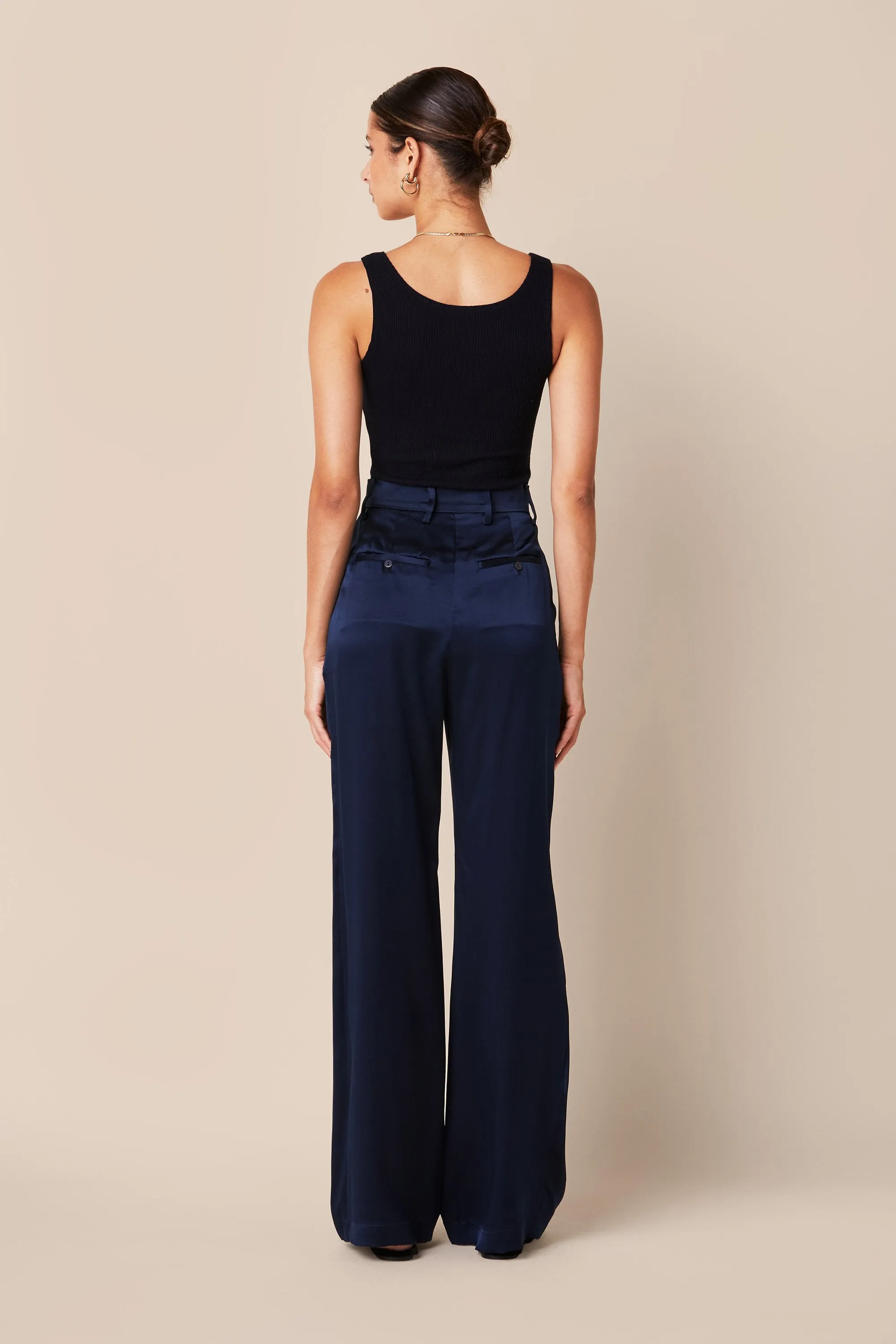 EMERSON PLEATED SILK PANT | MIDNIGHT