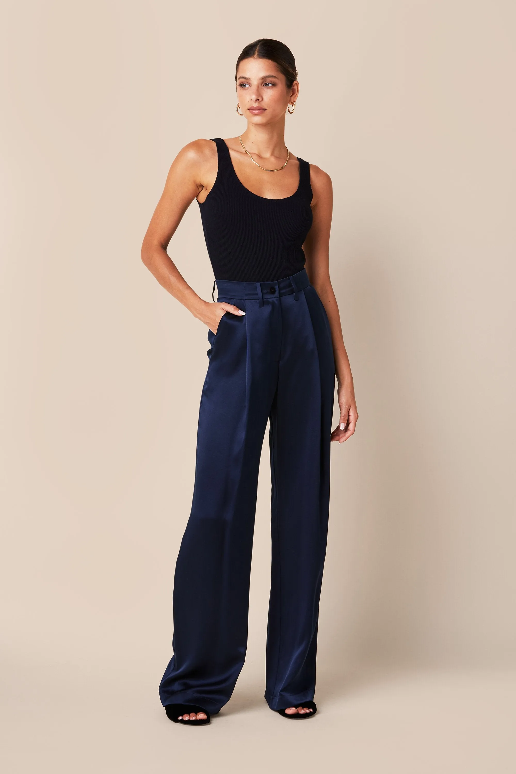 EMERSON PLEATED SILK PANT | MIDNIGHT