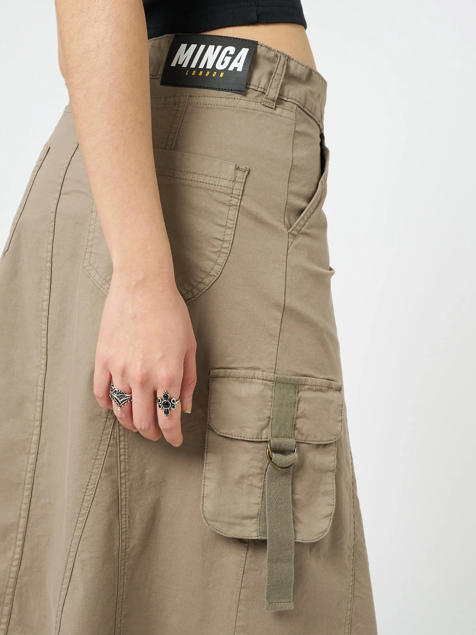 Fae Brown Cargo Midi Skirt