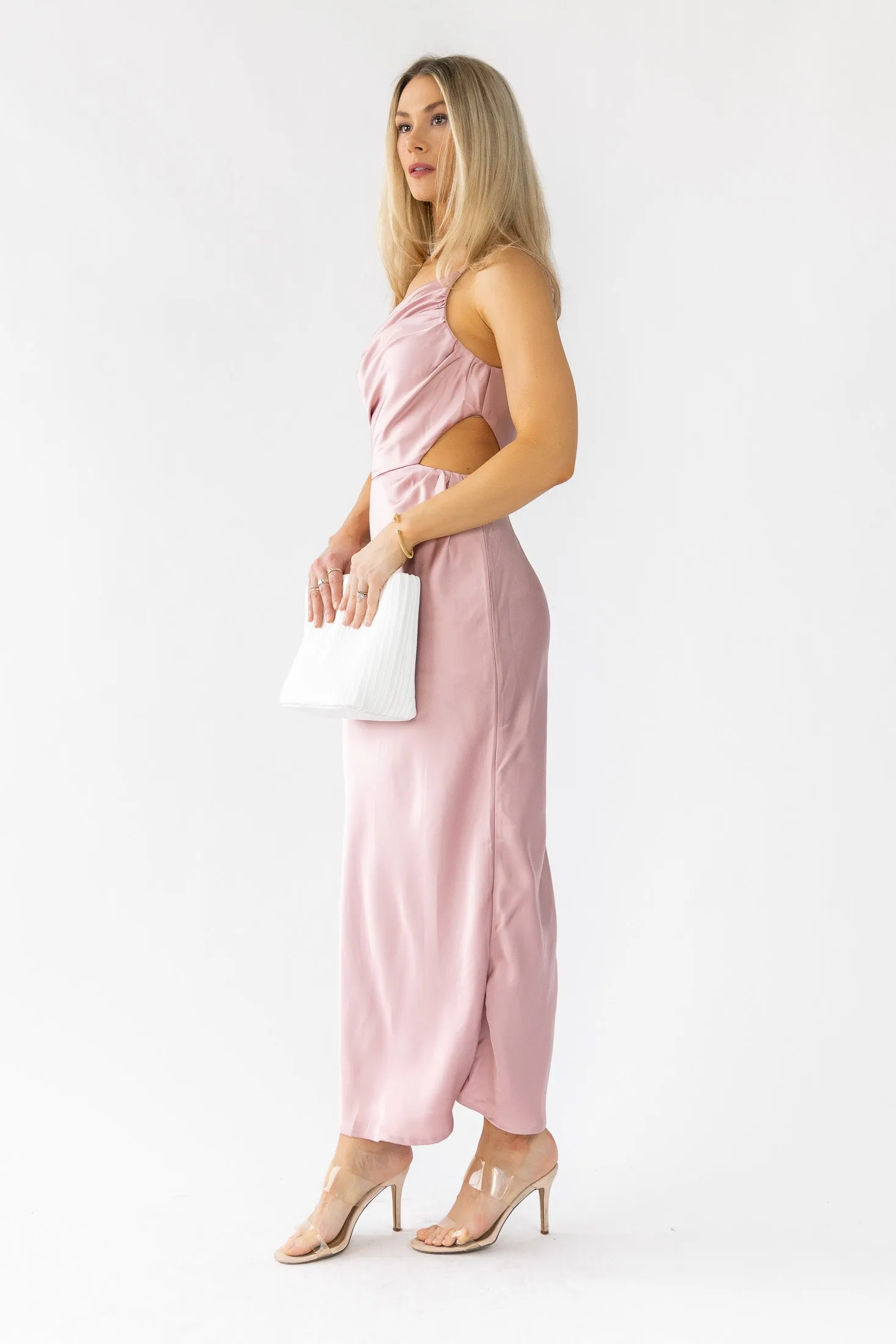 Farrah Mauve Satin Midi Dress