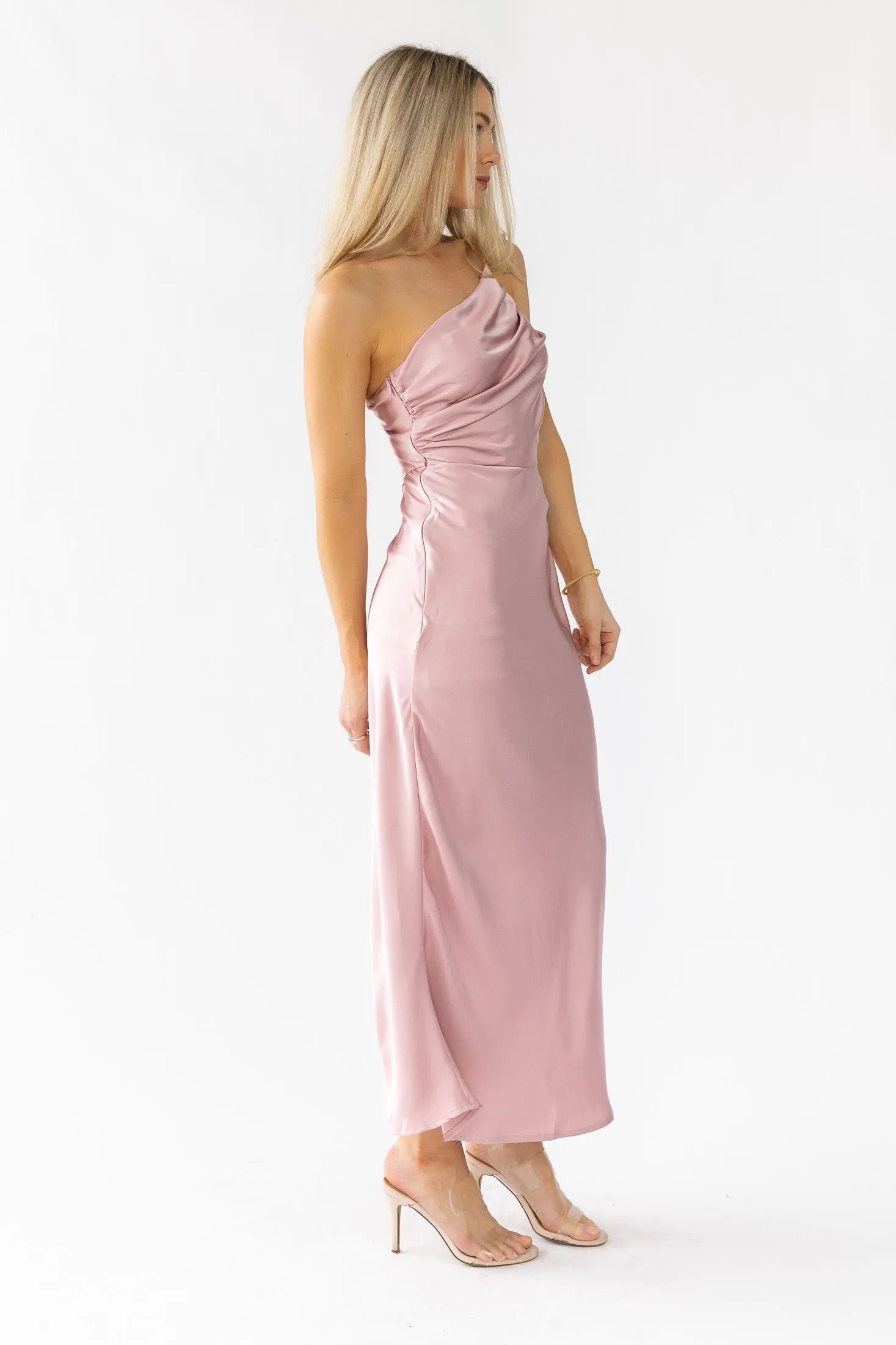 Farrah Mauve Satin Midi Dress